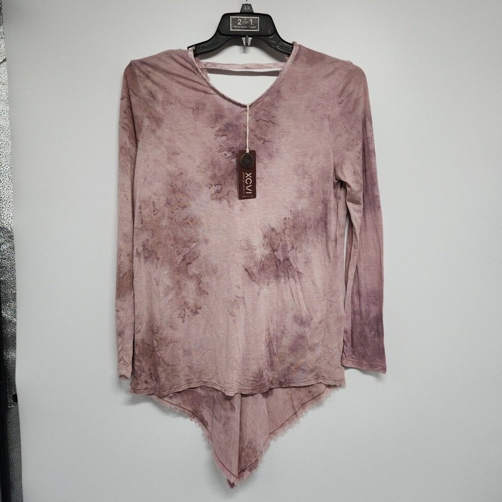 NEW XCVI Size Medium Tie Dye Top Hi Low Rayon Women pink Gray long sleeve blouse